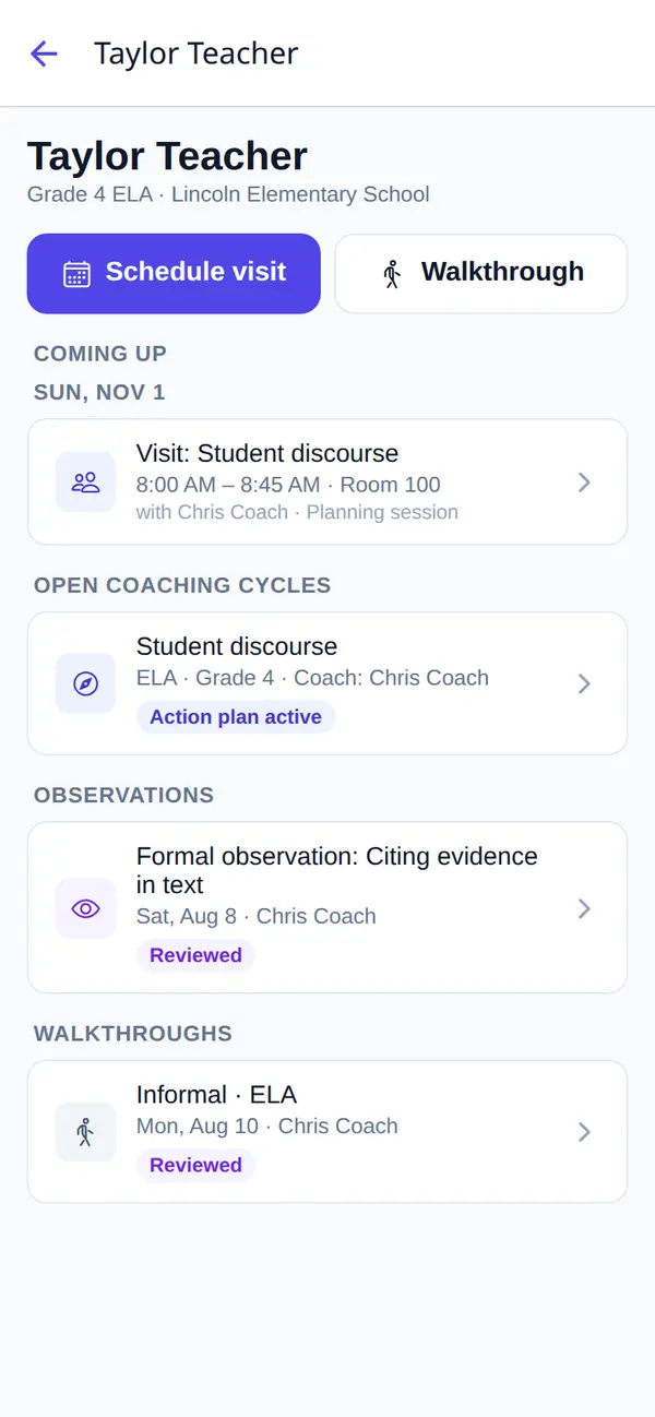 COMPASS mobile app teacher screen