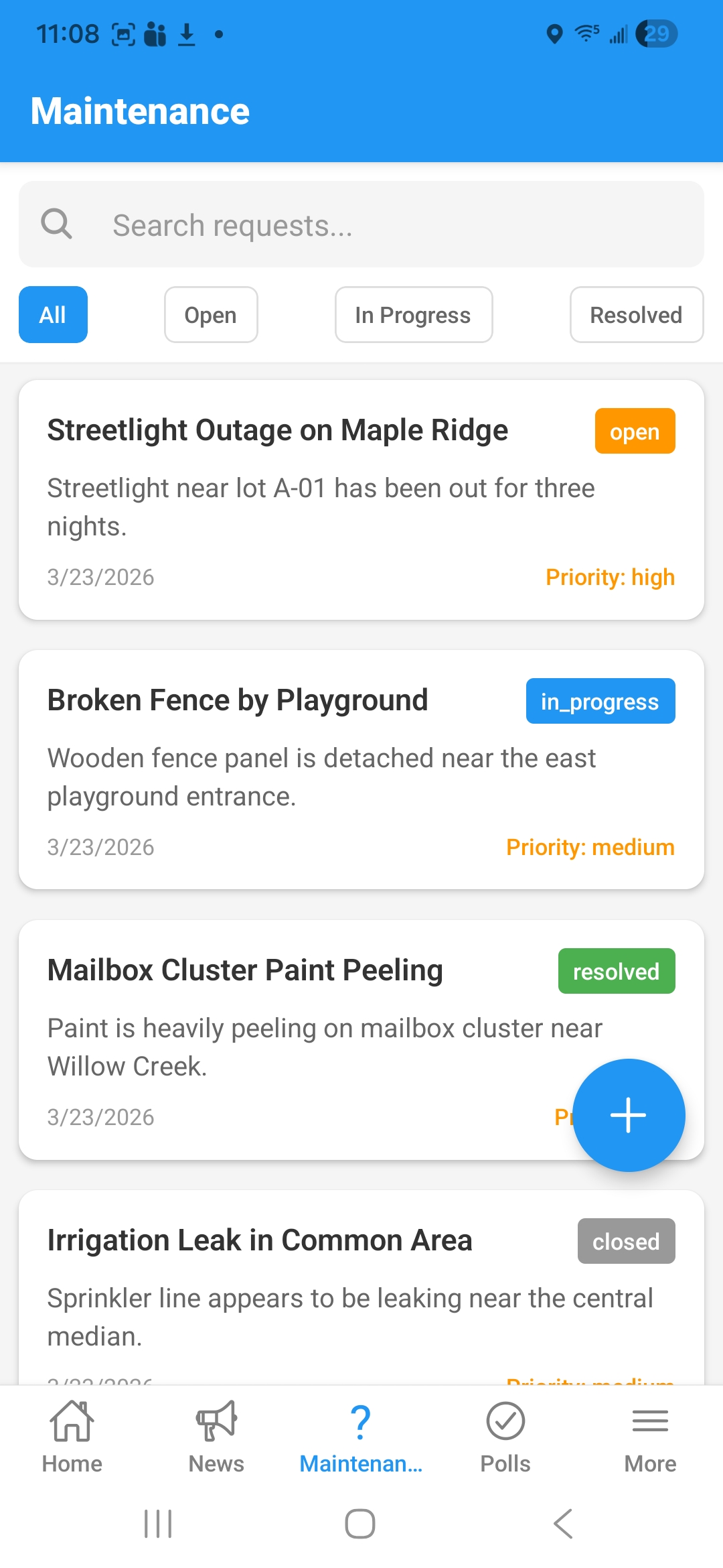 Mobile maintenance screenshot placeholder